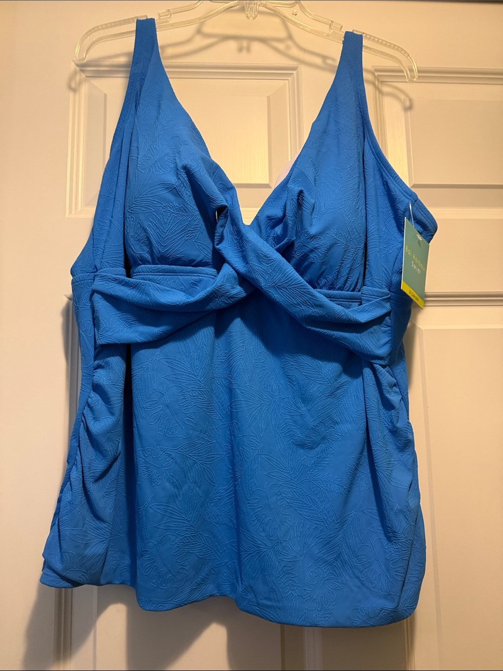 Bright Blue Textured V-Neck Swim Tank Top